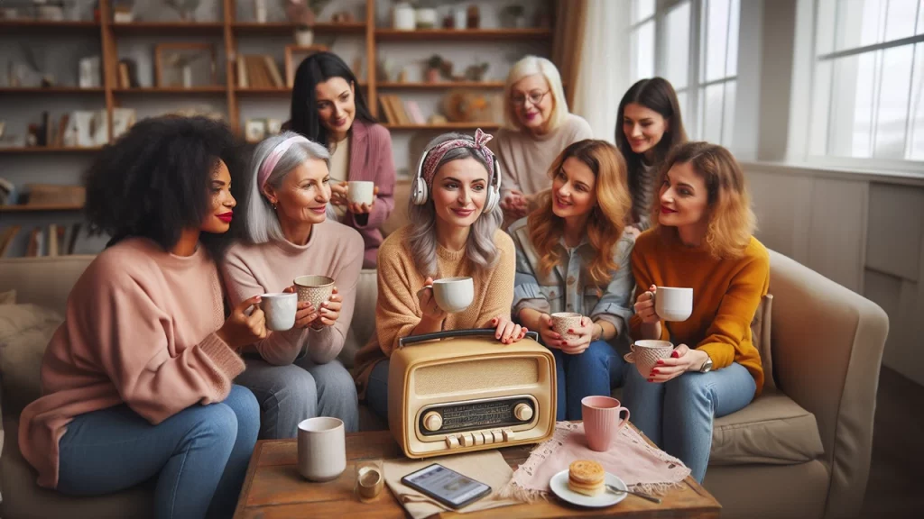 Festa della donna - Donne di tutte le età che ascoltano la radio - Immagine creata con l'IA.