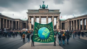 ttip - manifestazione a berlino alla porta di brandeburg - Immagine creata con l'IA.