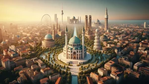 Panorama di Moschee in Italia e in Germania. Immagine creata con l'Ia.