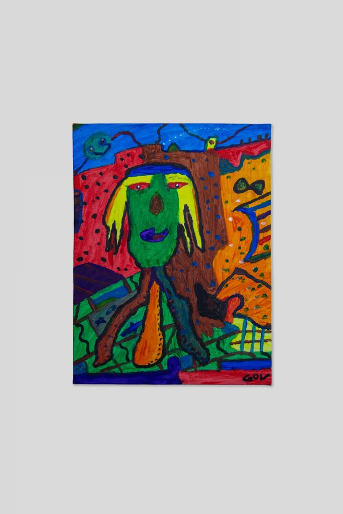 quadro autoritratto biondo in città acrilico su tela di giuseppe govinda surrealismo moderno