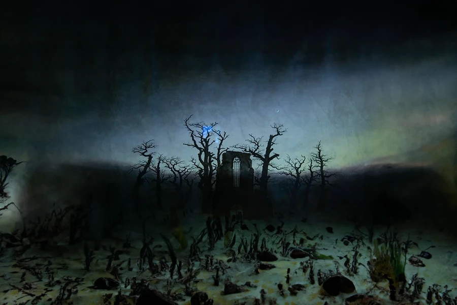 Abtei im Eichwald di caspar david friedrich modificato per giuseppegovinda.com con l'intelligenza artificiale