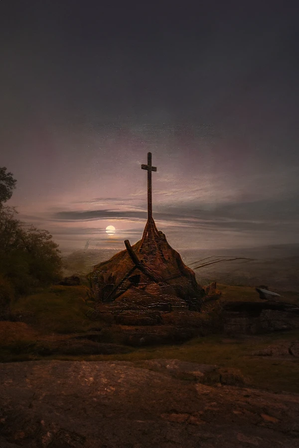 das kreuz auf rügen di caspar david friedrich modificato per giuseppegovinda.com con l'intelligenza artificiale