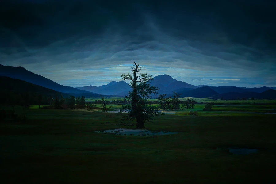 der einsame baum di caspar david friedrich modificato per giuseppegovinda.com con l'intelligenza artificiale