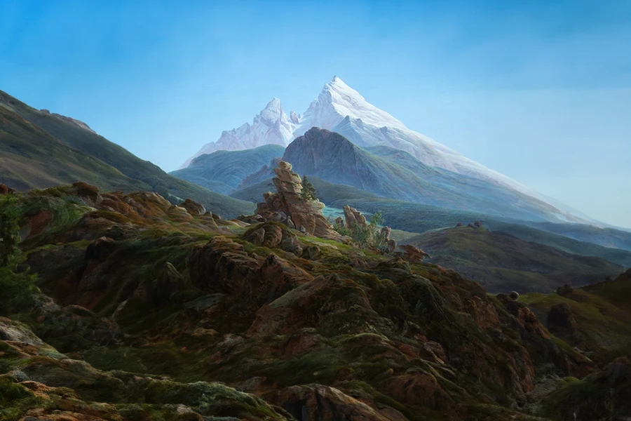 der watzmann di caspar david friedrich modificato per giuseppegovinda.com con l'intelligenza artificiale