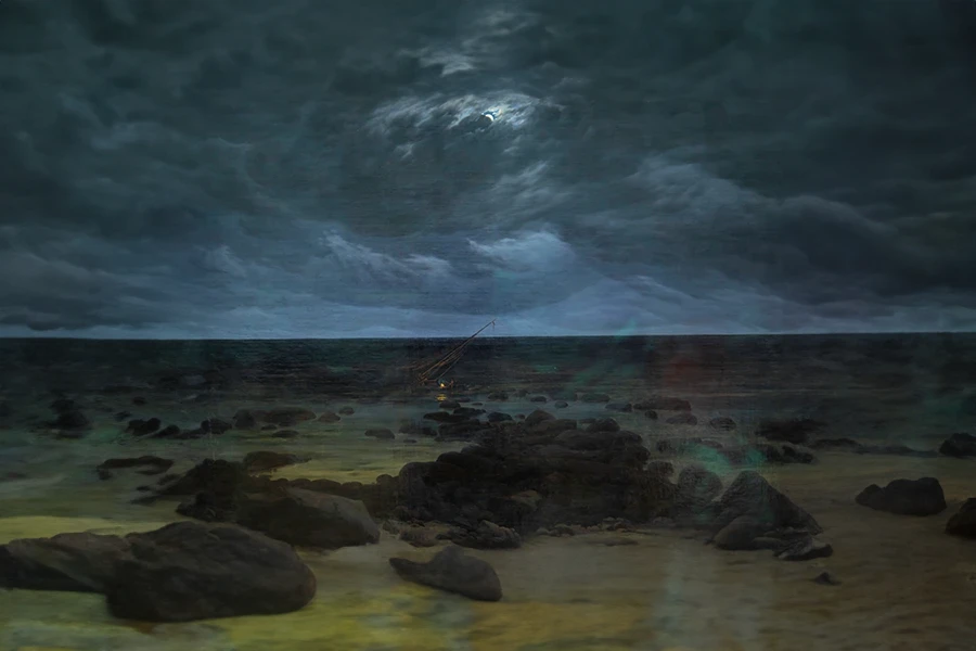meereküste bei mondschein di caspar david friedrich modificato per giuseppegovinda.com con l'intelligenza artificiale