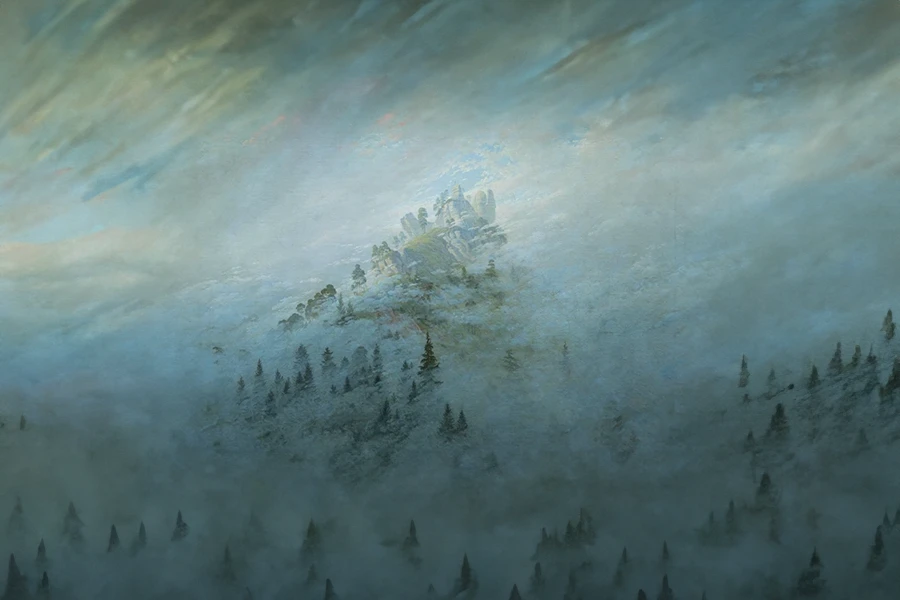 morgennebel im gebirge di caspar david friedrich modificato per giuseppegovinda.com con l'intelligenza artificiale